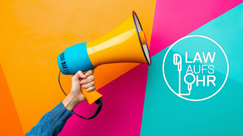 Buntes Megafon als Symbol für Influencer Marketing | Taylor Wessing Law aufs Ohr Podcast