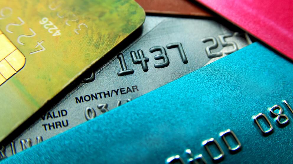 multicolored credit cards close-up