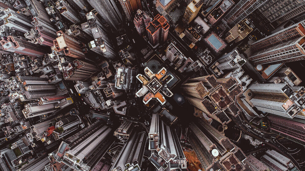 Aerial perspective of skyscrapers