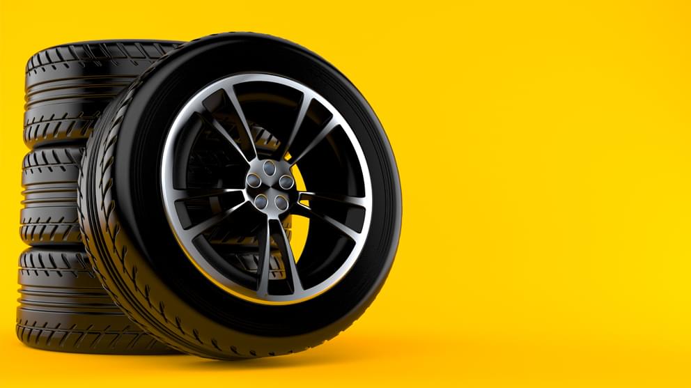 car wheel set on yellow background