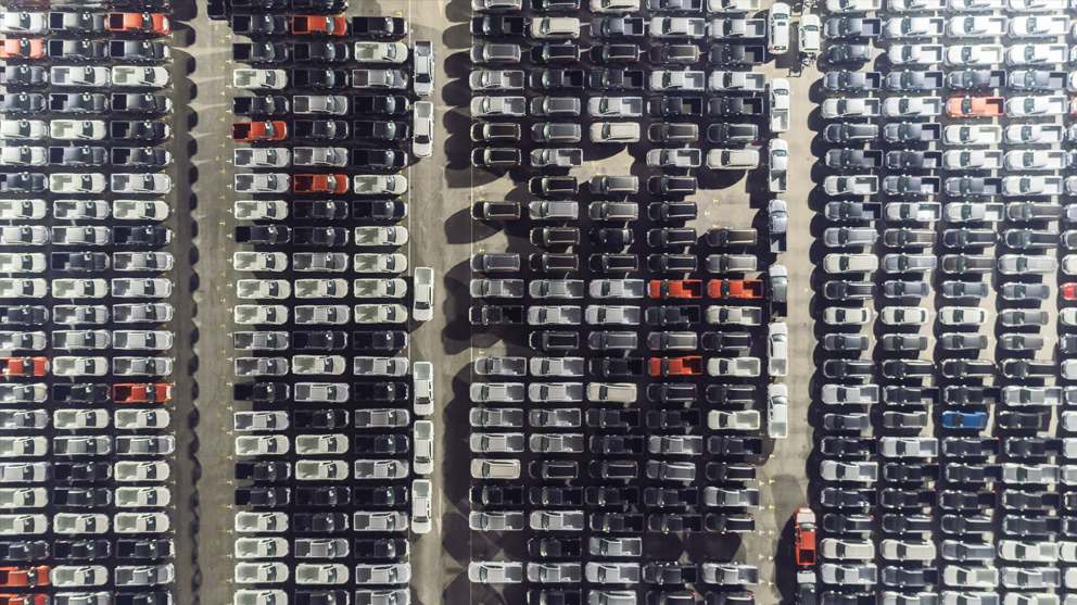 aerial top view of cars