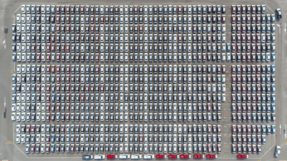 aerial view of parking cars