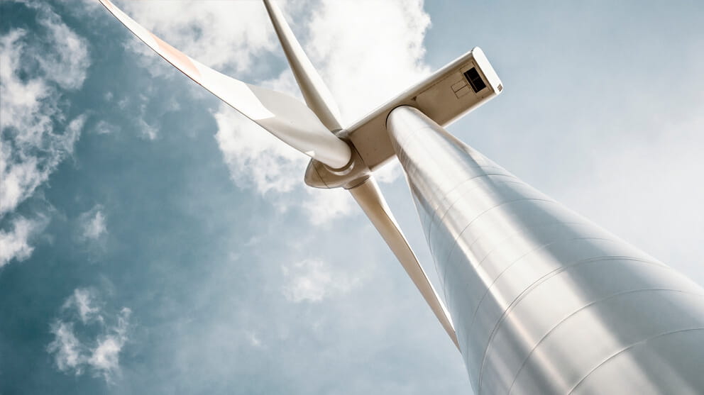 wind turbine with blue gray sky
