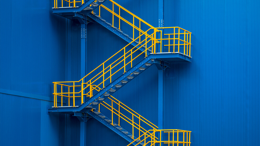 Yellow blue metal staircase