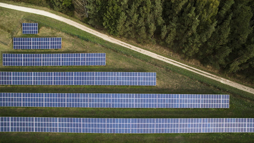 Aerial view of solar panels