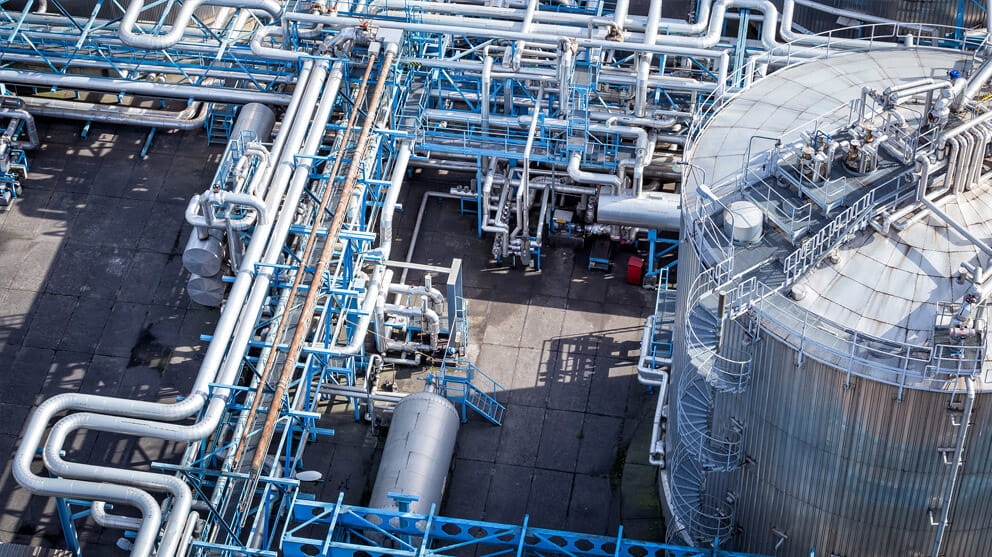 steel pipelines in the refinery