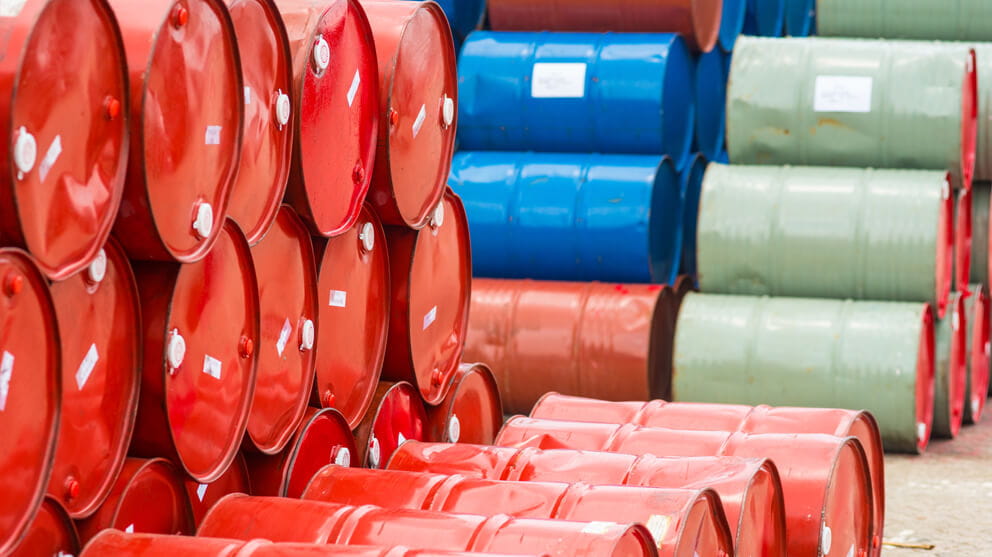 Stacked metal barrels