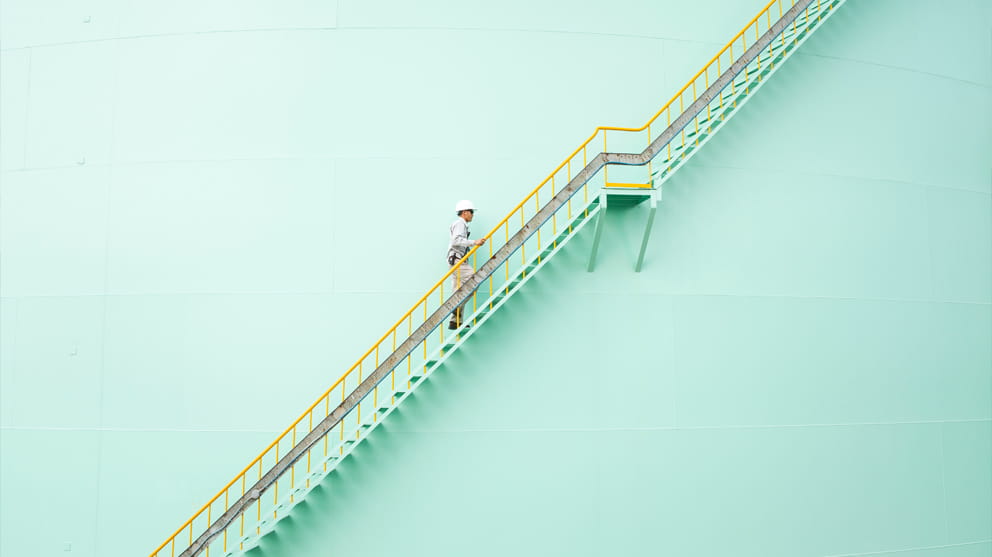 Low Angle View Of Engineer Walking On Steps