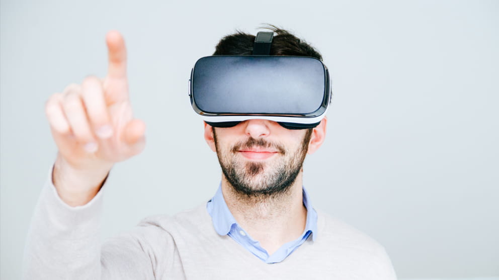 Man Wearing Virtual Reality Glasses