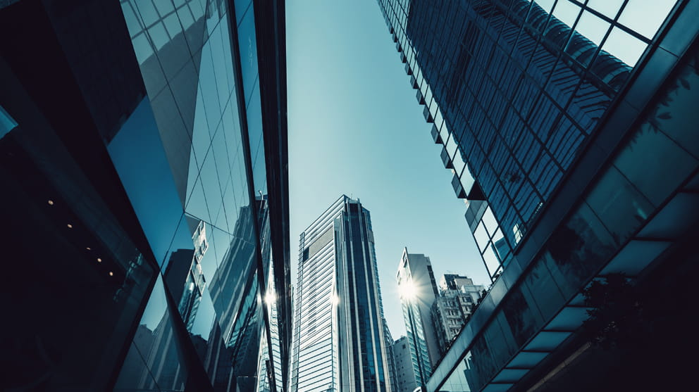 Layers of contemporary financial skyscrapers
