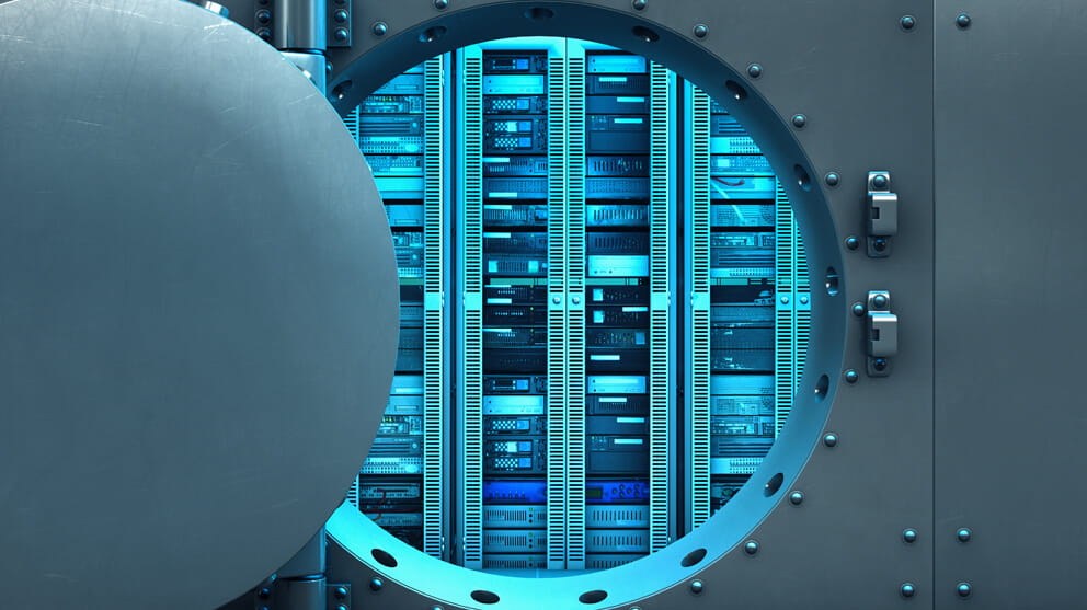 Open vault door revealing computer servers