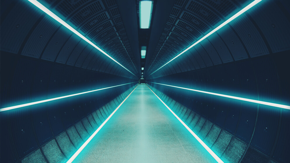 Tunnel with vanishing point and neon lights