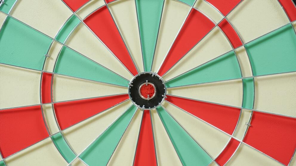 Close up view of red, green and white dart board