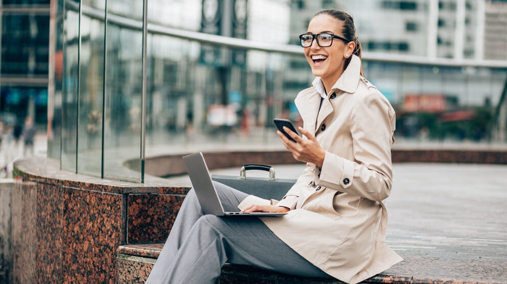 business woman multi-tasking