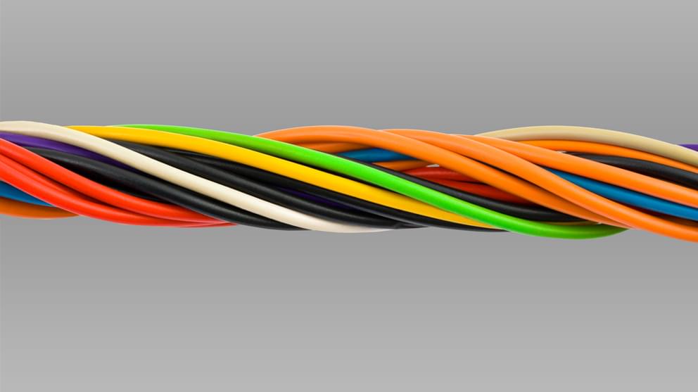 Colourful Computer cable Close-up with grey background
